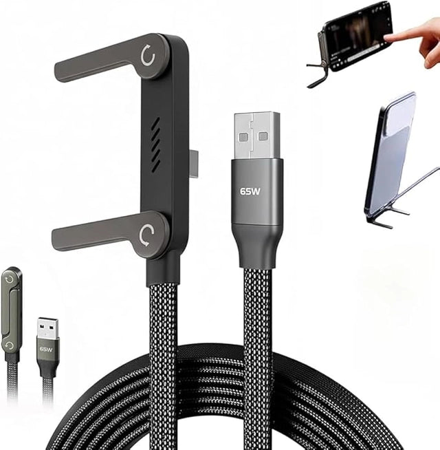 2-in-1 Invisible Holder Charger Cable, 240W Portable Fast Charging Cord with Built-in Phone Stand